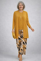 Honora | Mustard Three-Piece Set with Printed Trousers