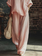 Harper | Blended Fabric V-Neck Shirt & Trousers Set