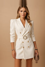 Blazer Dress Women - Double-Breasted Blazer Dress with Structured Shoulders