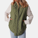 Women's Quilted Puffer Vest Sleeveless Zip and Snap Button Hooded Coat