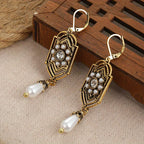 Vintage Golden Inlaid Pearl Earrings