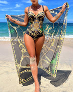 Darius - One-piece swimsuit with push-up effect and matching beach skirt
