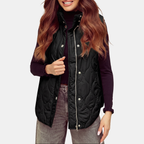 Women's Quilted Puffer Vest Sleeveless Zip and Snap Button Hooded Coat