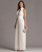Zakira | Pleated Halter Neck Wide Leg Jumpsuit