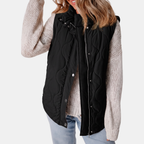 Women's Quilted Puffer Vest Sleeveless Zip and Snap Button Hooded Coat