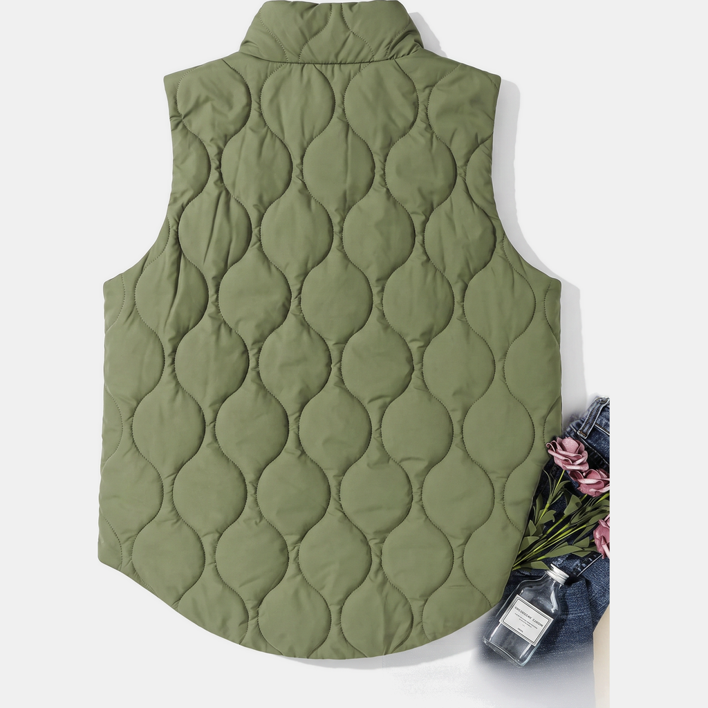 Women's Quilted Puffer Vest Sleeveless Zip and Snap Button Hooded Coat