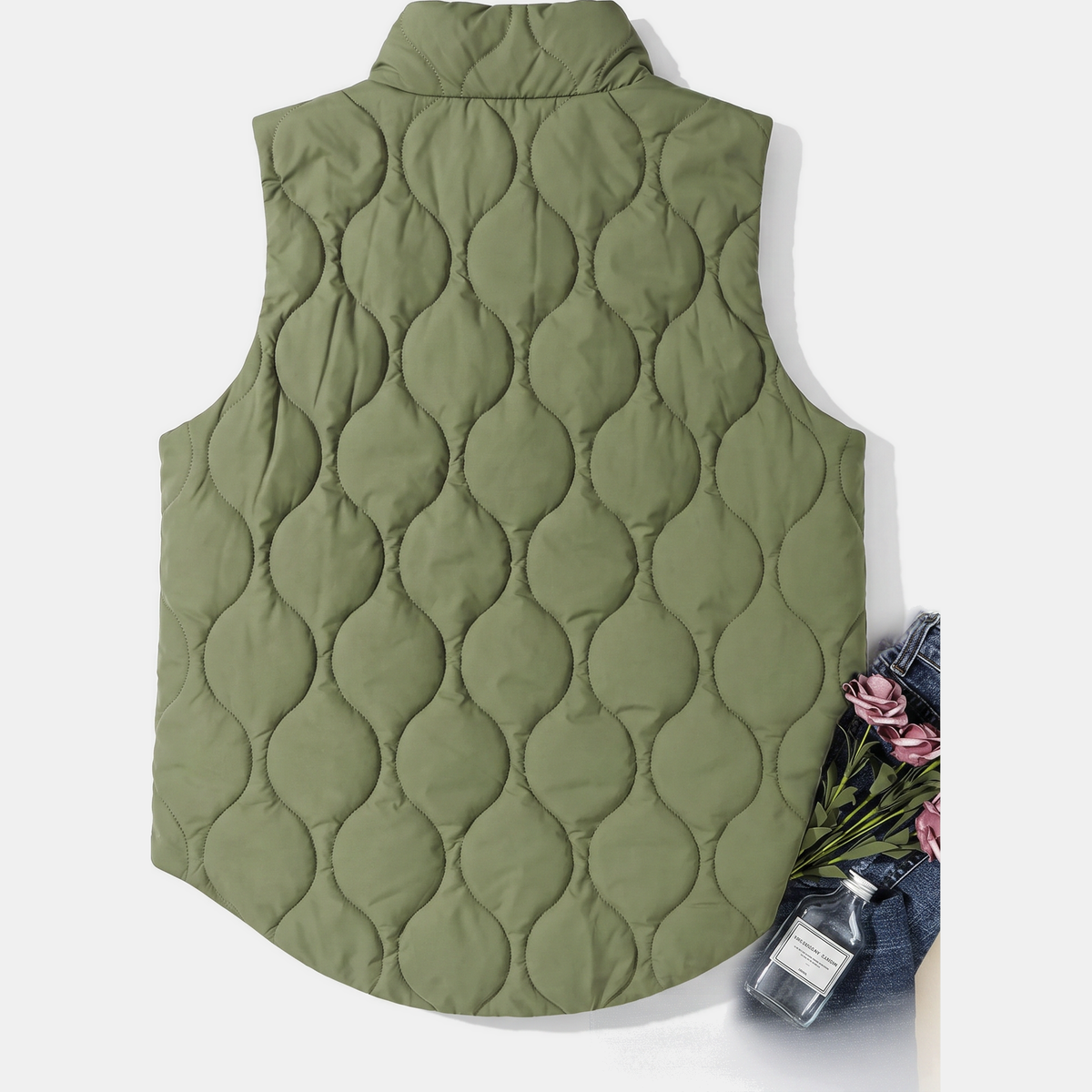 Women's Quilted Puffer Vest Sleeveless Zip and Snap Button Hooded Coat