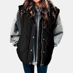 Women's Quilted Puffer Vest Sleeveless Zip and Snap Button Hooded Coat