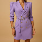 Blazer Dress Women - Double-Breasted Blazer Dress with Structured Shoulders