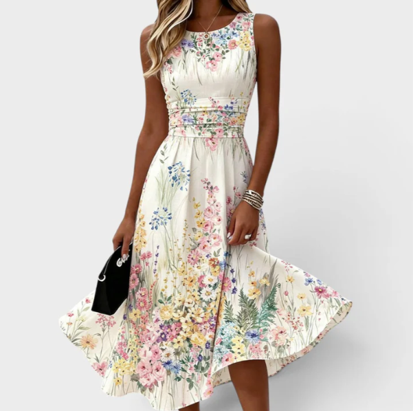 Kim - Sleeveless Floral Midi Dress