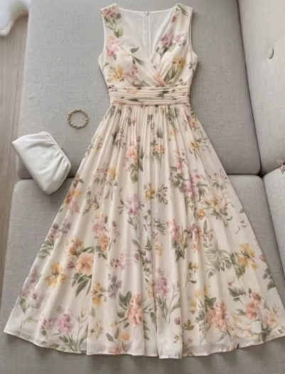 Kim - Sleeveless Floral Midi Dress