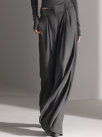 Jasmine | Charcoal Textured Off-Shoulder Top & Wide-Leg Pants Set