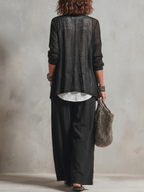 Monique | Three-Piece Set: Chiffon Layered Cardigan & High-Waist Wide-Leg Pants