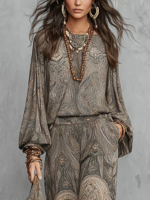 Camila | Lantern-Sleeve Top & Wide-Leg Trousers Set