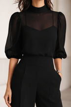 Valentina | Three-Piece Set Comprising a Sheer Camisole and Wide-Leg Pants.
