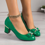 Evelyn | Women's Bow Detail Block Heel Pumps