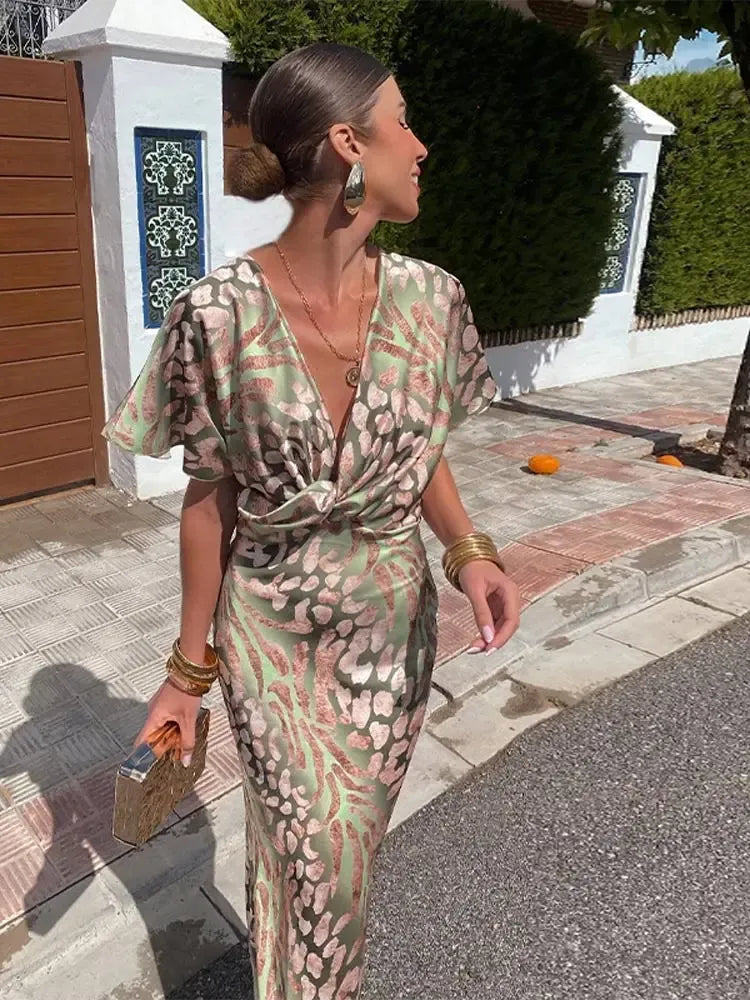 Higinia™ | Tummy Flattering Midi Dress Printed in Copper Tones